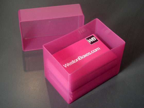 pink plastic business card boxes