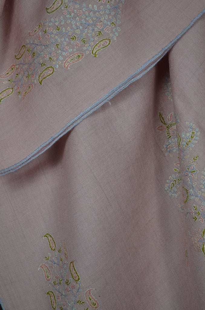 Baby Pink Butti-Dar Motif Embroidery Pashmina Cashmere Shawl