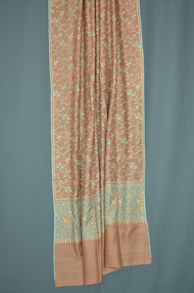 Brown Reversible Jali Embroidery Pashmina Cashmere Shawl