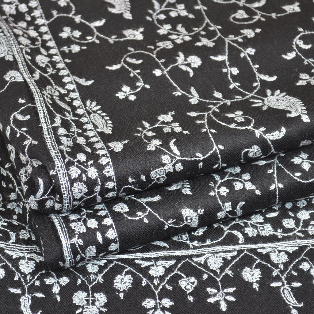 Black Jali Embroidery Cashmere Travel Wrap