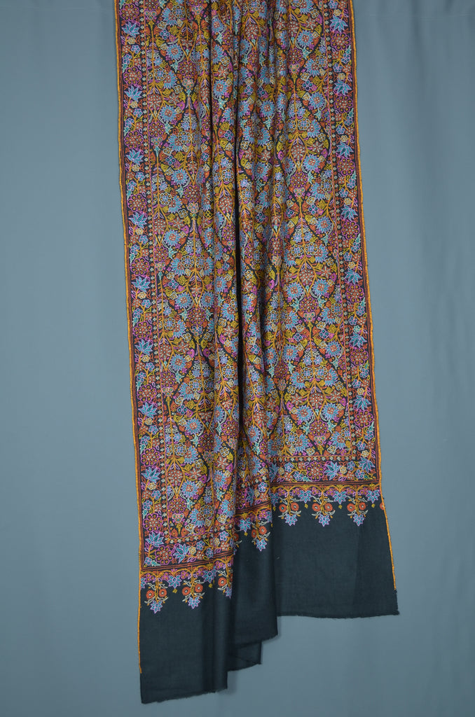 Black Jamawar Embroidery Cashmere Pashmina Shawl