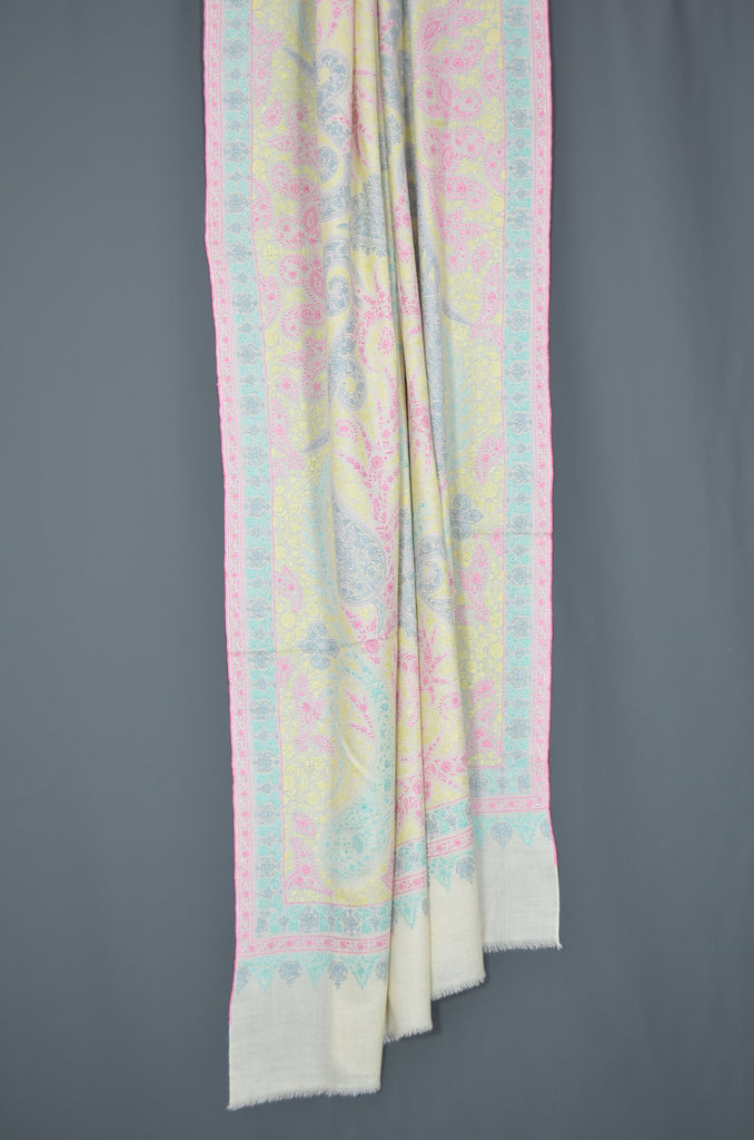 Ivory Cashmere Pashmina Jamawar Embroidery Shawl