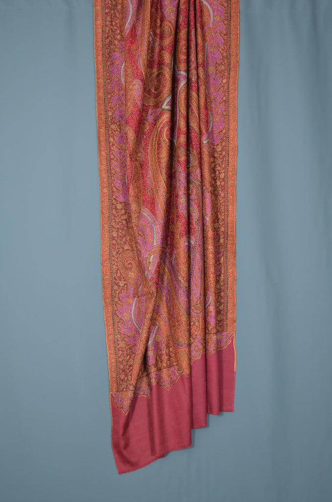 Maroon Jamawar Embroidery Pashmina Shawl