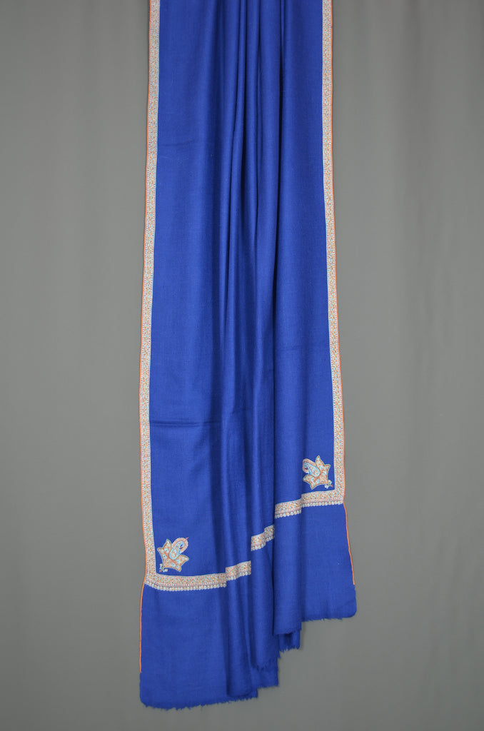 Blue Border Embroidery Cashmere Pashmina Shawl