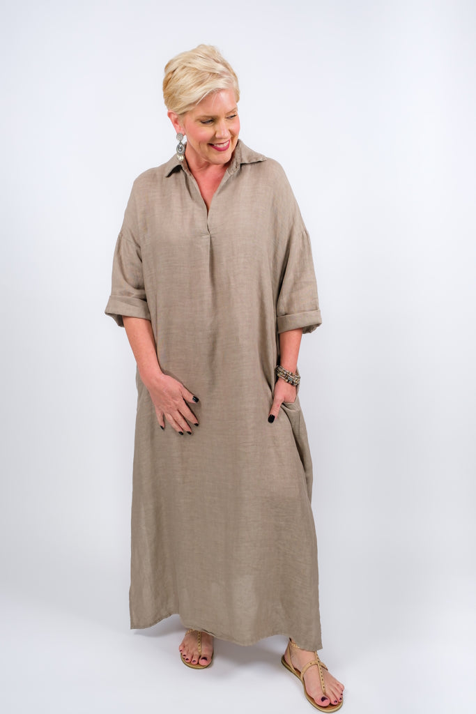 Fernanda Open Collar Linen Dress