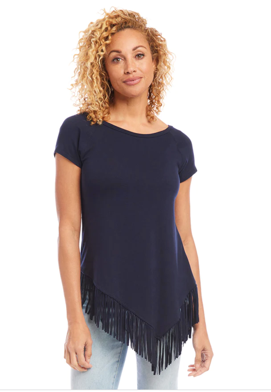 Navy Angled Fringe Top