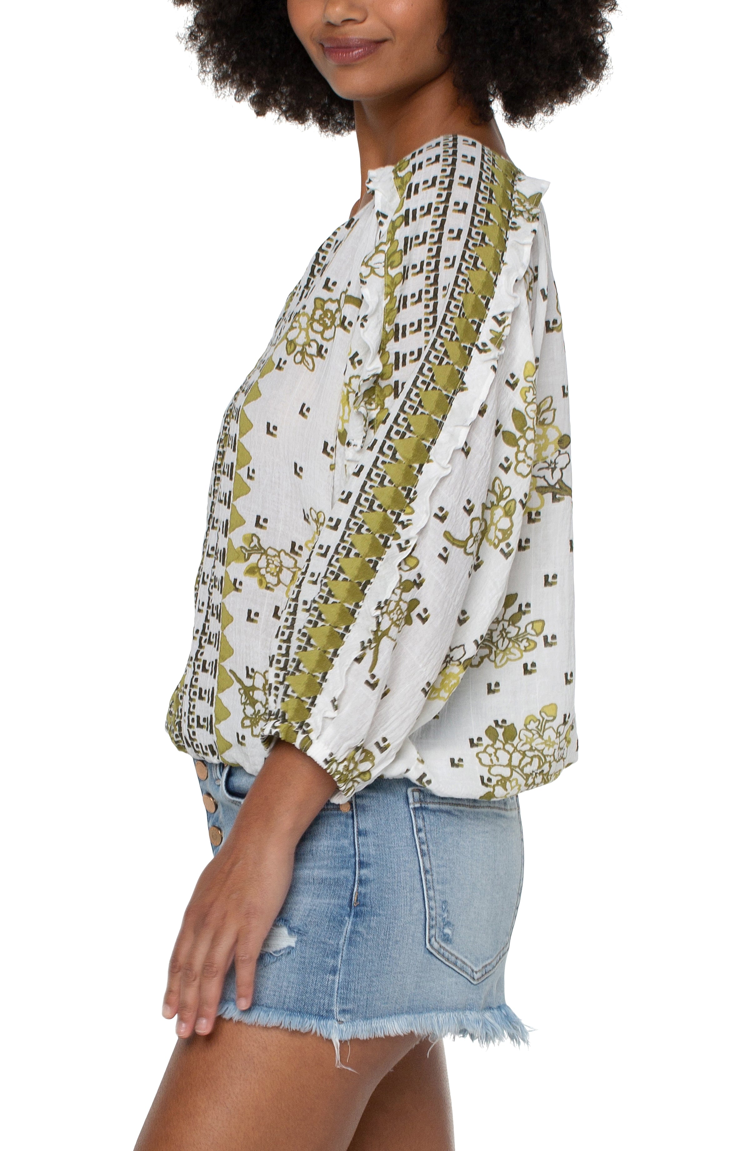 Ruffle Sleeve Dolman Popover - Geo Floral Print