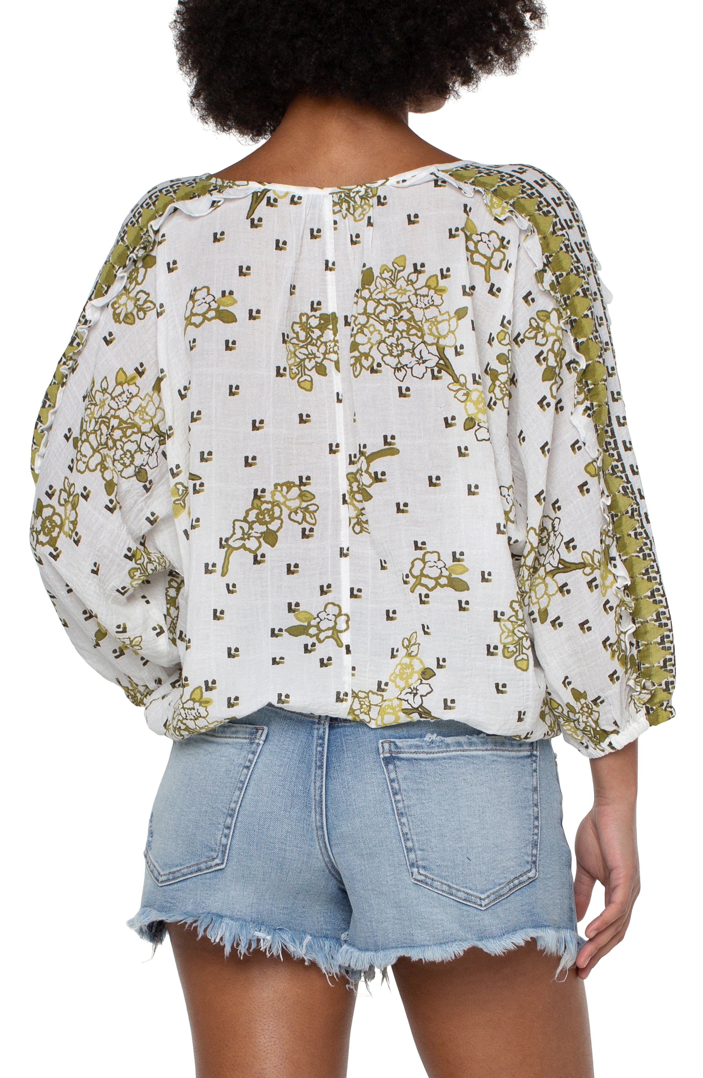 Ruffle Sleeve Dolman Popover - Geo Floral Print