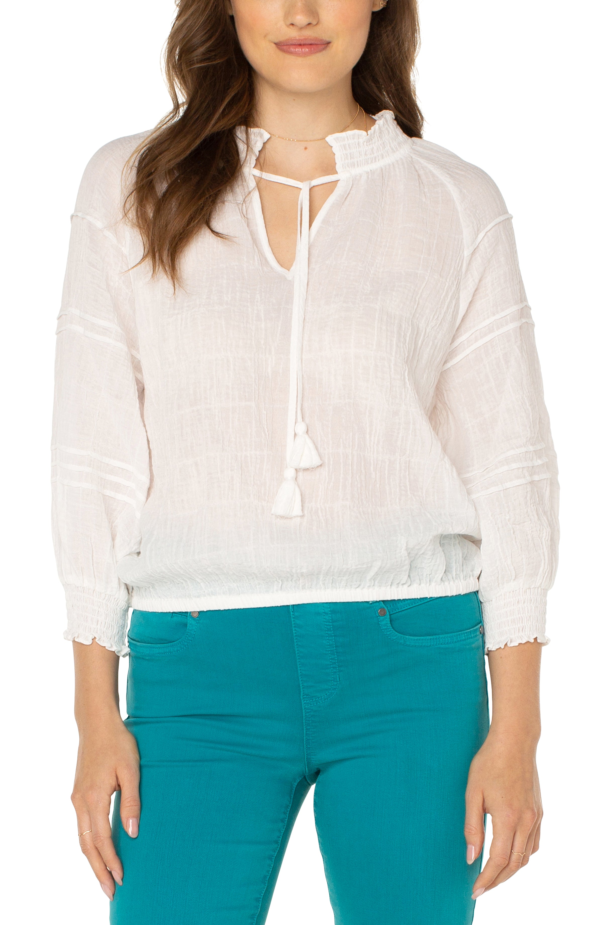 Open Crew Neck Raglan Top - White