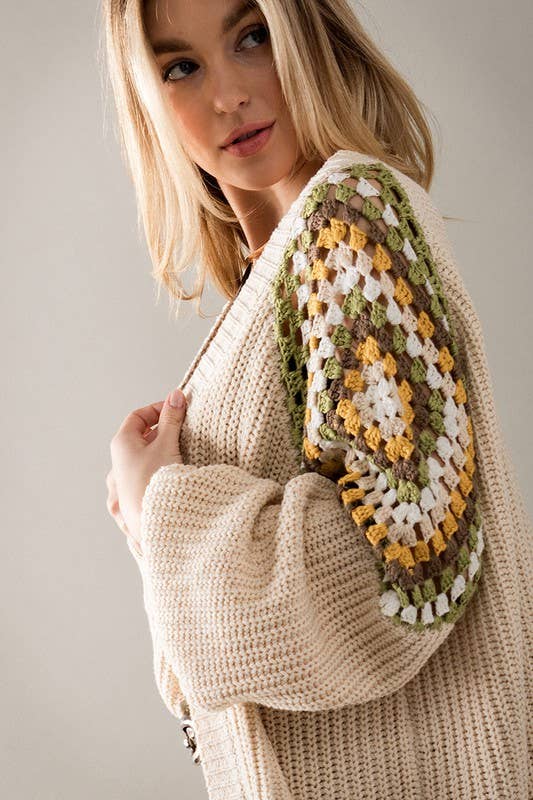 Crochet Shoulder Detail Open Cardigan