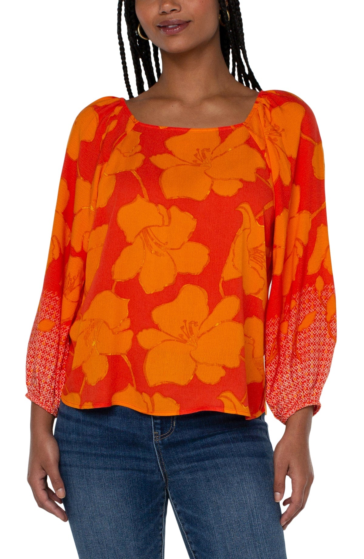 3/4 Puff Sleeve Square Neck Top