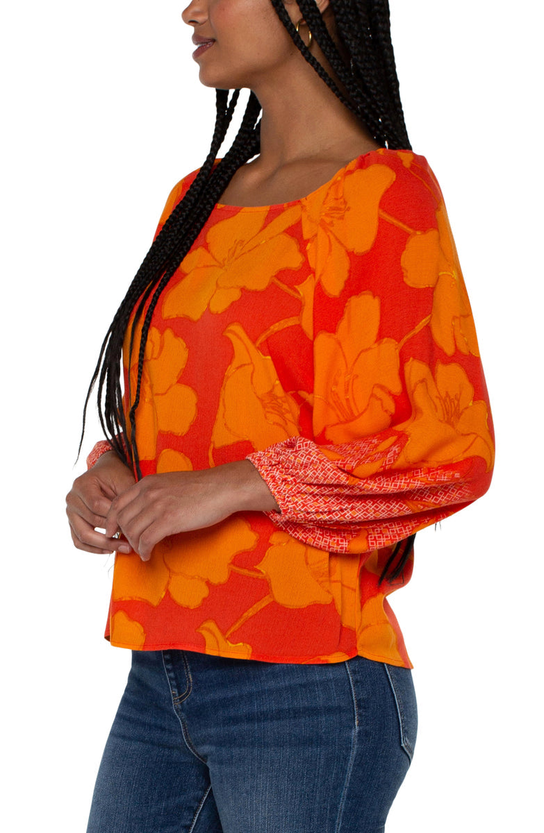 3/4 Puff Sleeve Square Neck Top