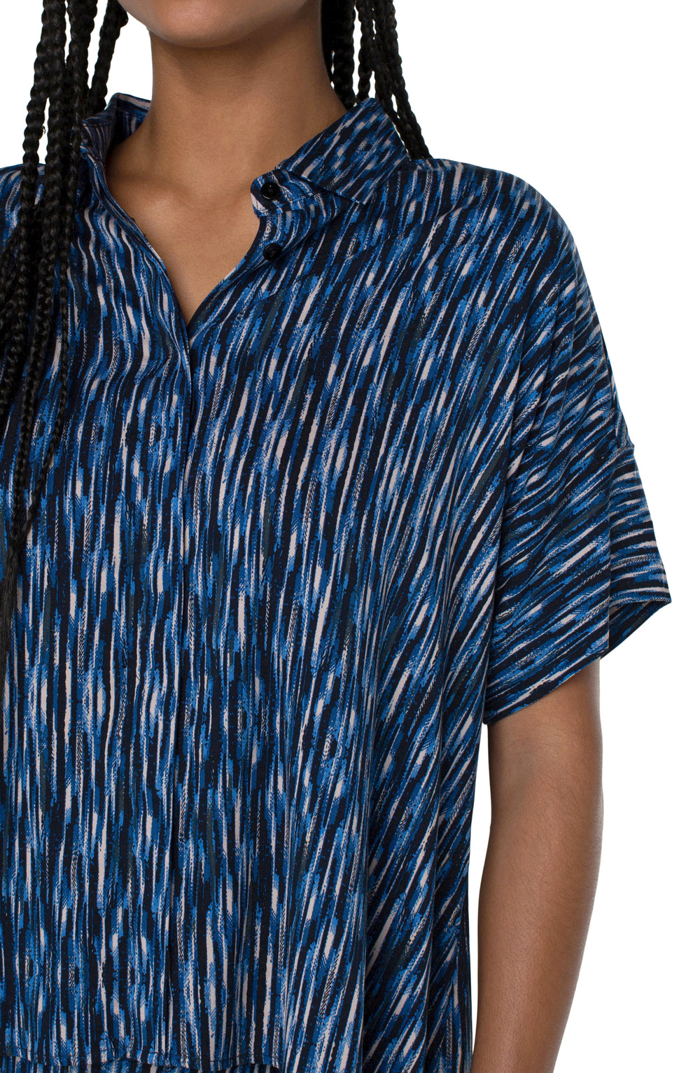 Collared Camp Shirt - Linear Abstract Print