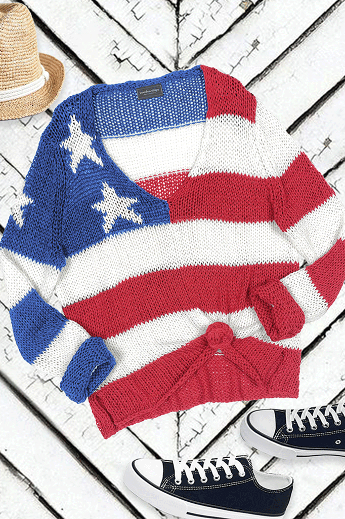 Chunky Flag Cotton Vneck Sweater