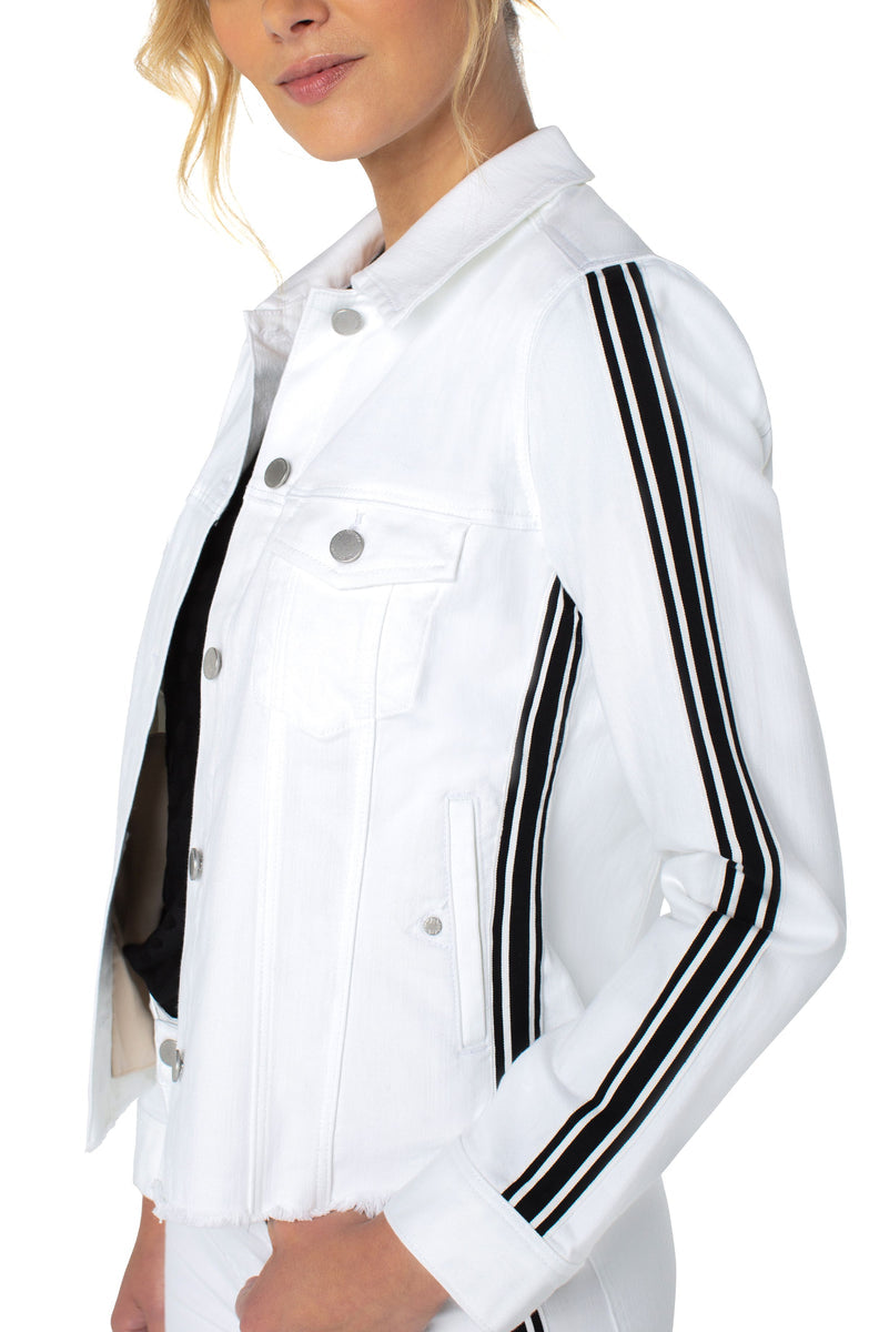 Cut Off Trucker Jacket - White Sporty Stripes