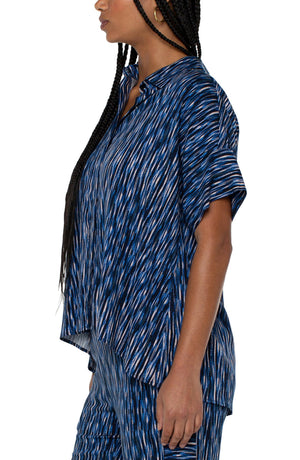 Collared Camp Shirt - Linear Abstract Print