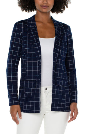 Boyfriend Blazer With Princess Dart Pattern Knit - Federal Navy Window