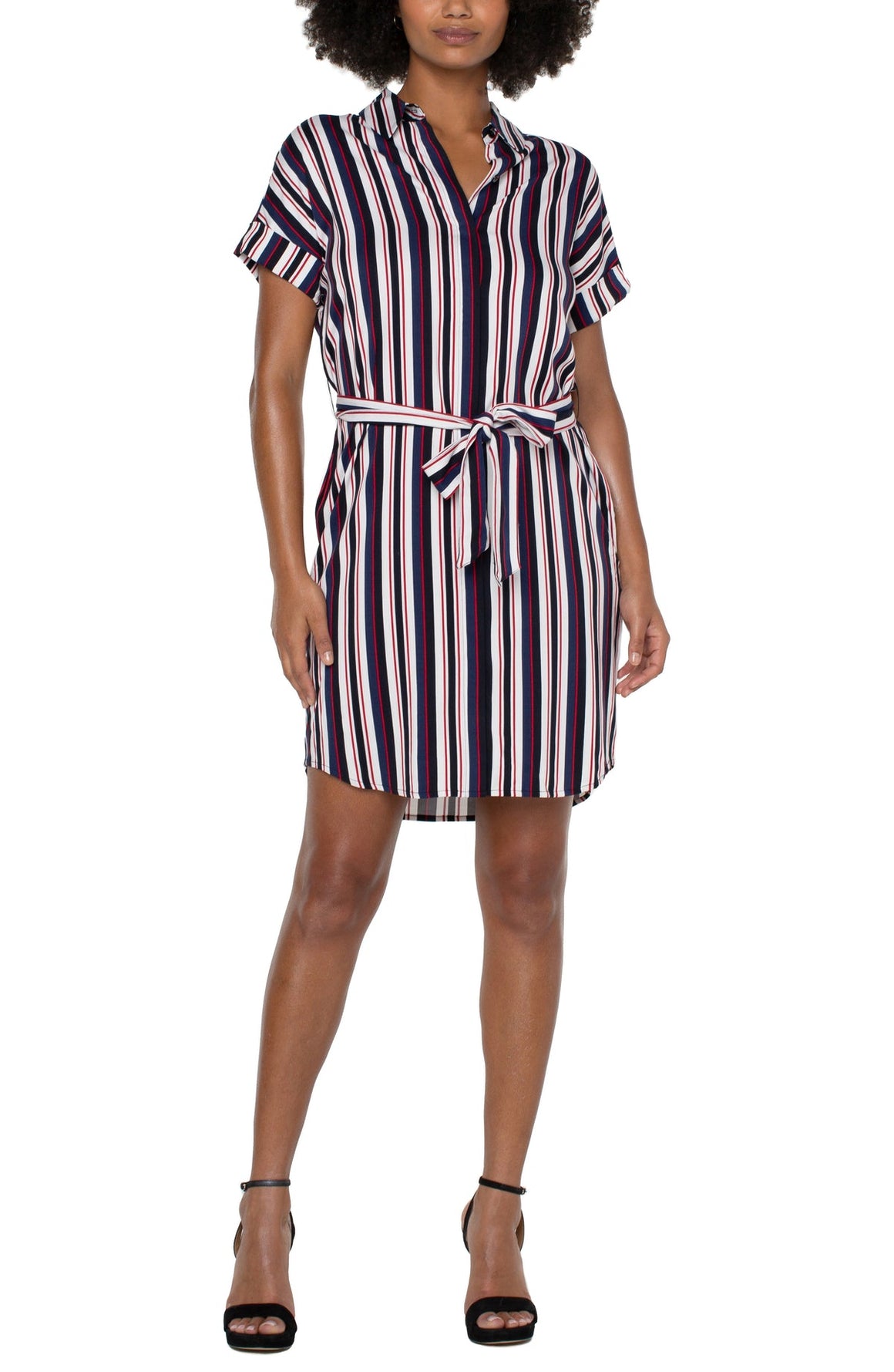 Belted Shirt Dress - Navy Lollipop Red Stripe