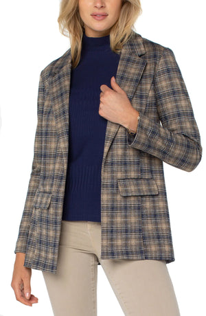 Boyfriend Blazer with Princess Dart Pattern Knit - Navy/Tan