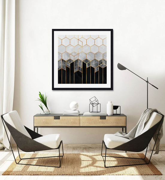 Charcoal Hexagons by Elisabeth Fredriksson Art Print | Pop Motif