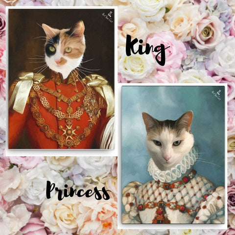 King and Princess portraits on top of a flowery background