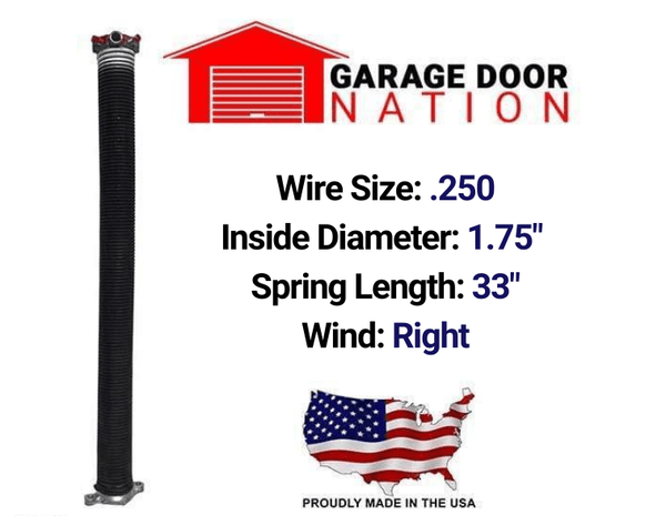 0.243 Wire Size GDN Garage Door Torsion Spring Right Wound 1.75 Inside Diameter 33 Length 
