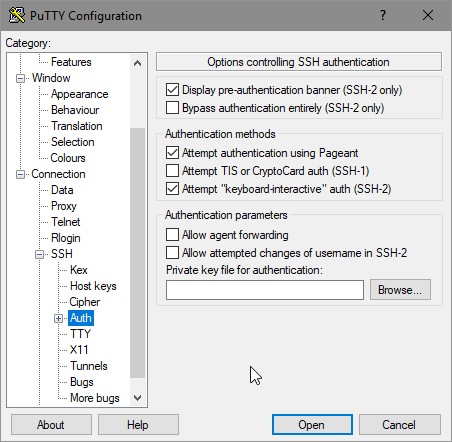 PuTTy Auth Configuration