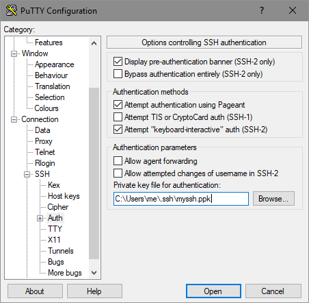 PuTTy - Setting the Private Key
