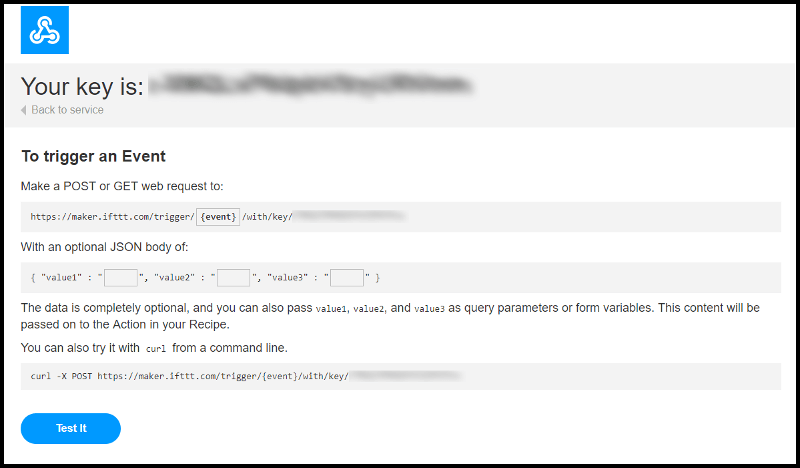 IFTTT Webhooks Key