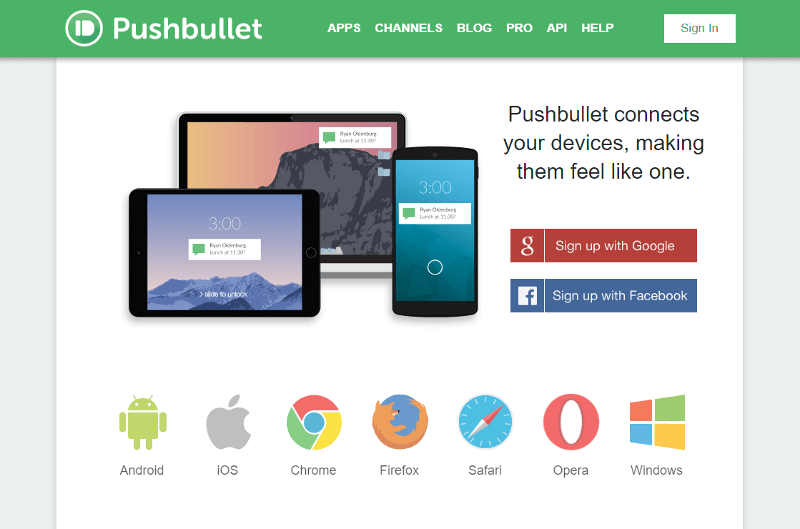 Pushbullet Homepage