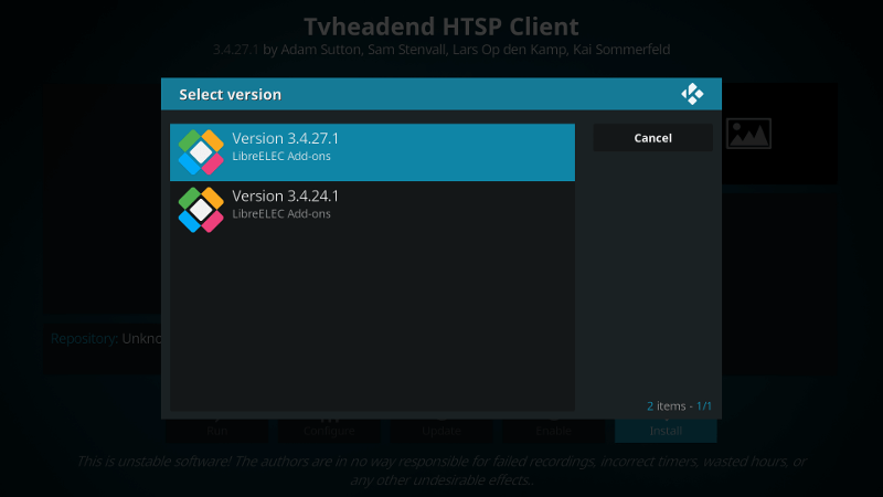 Tvheadend HTSP select version