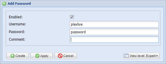 Tvheadend add user password