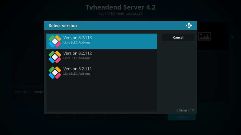 Tvheadened server select version