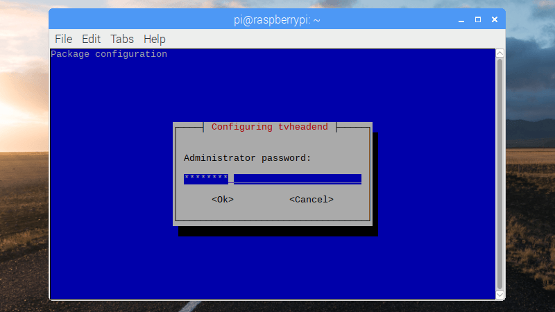 configure tvheadend password