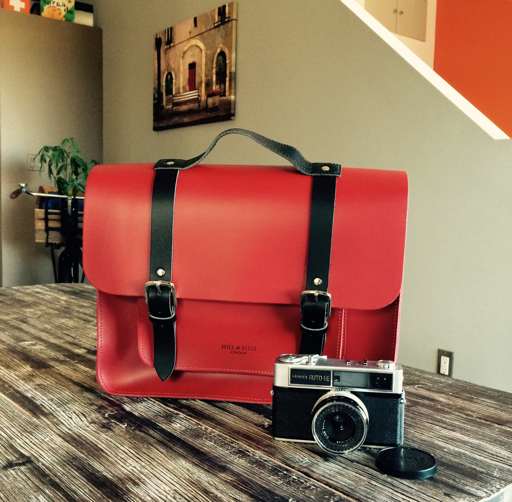 Birtie - red leather pannier by Hill & Ellis available at Le Velo Victoria