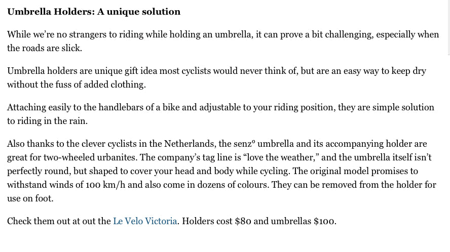 Le Velo featured in VancouverCourier's Christmas Gifts for the Cyclist in Your Life