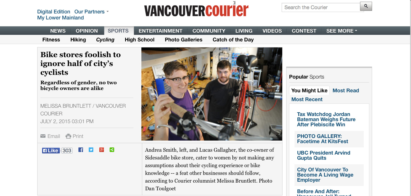 Le Velo Victoria in Vancouver Courier article: Bike Stores foolish to ignore half of city's cyclists