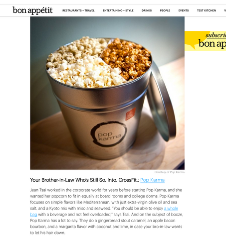 Pop Karma is one of Bon Appétit's Top 4 Popcorn Tin Gifts