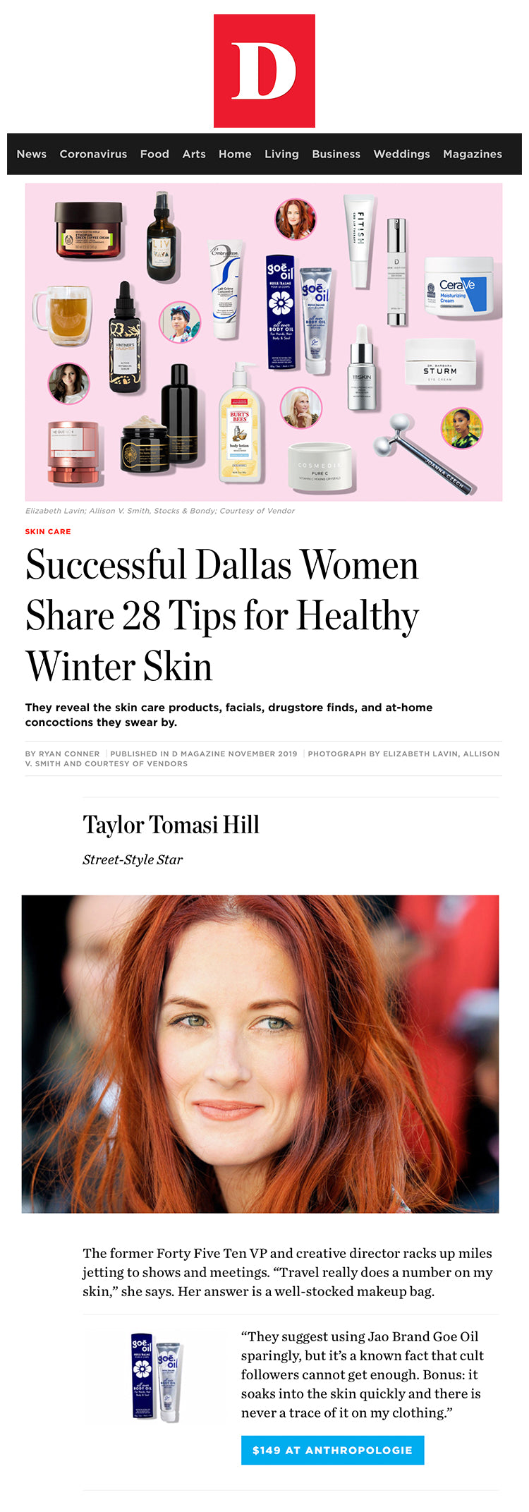 D Magazine: Successful Dallas Women Share 28 Tips for Healthy Winter Skin goe oil jao