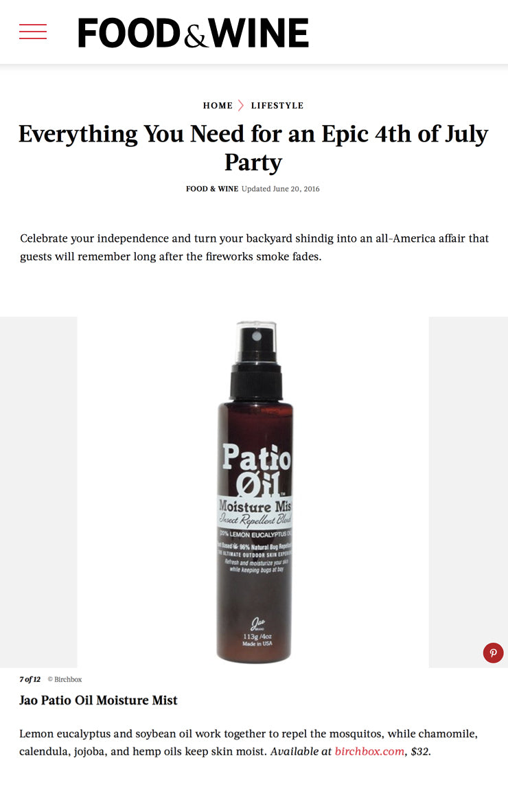 Food & Wine Epic 4th of July Party with Jao Patio Oil Moisture Mist