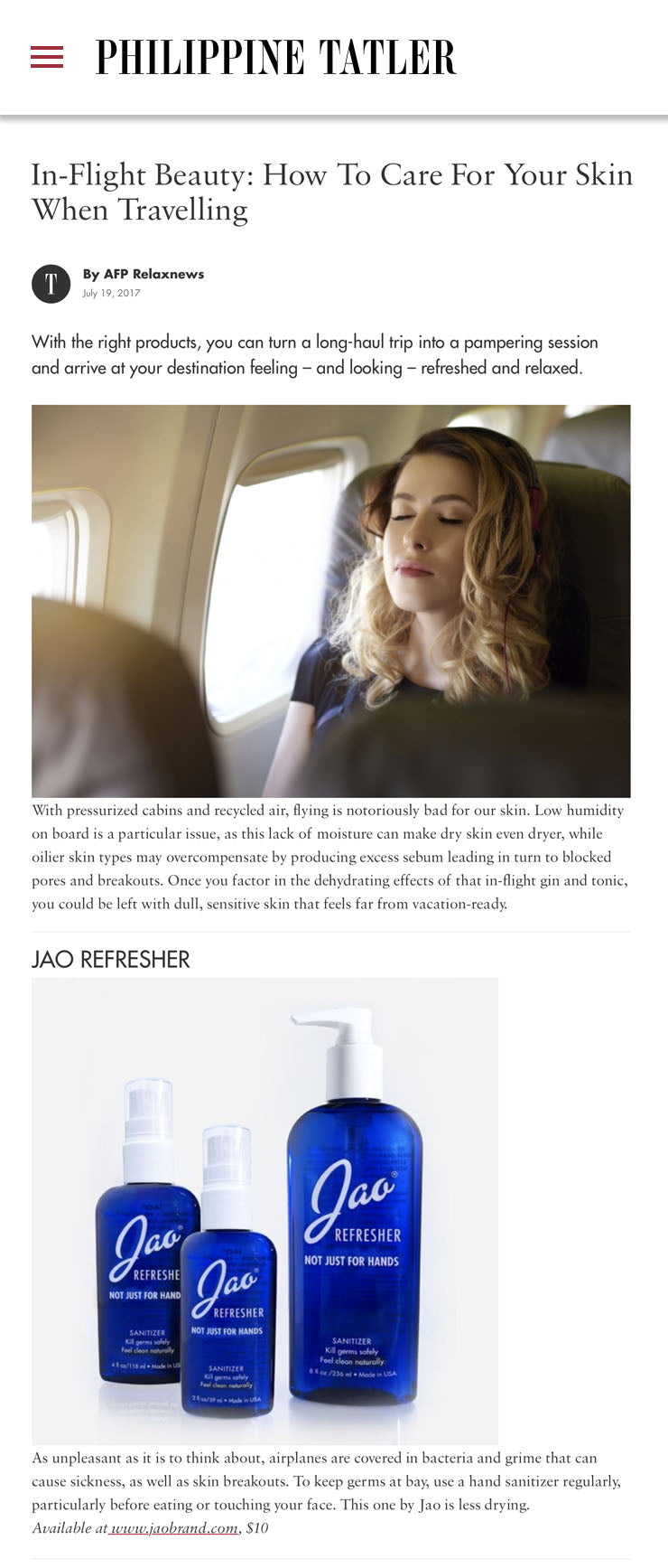 In-Flight Beauty: How To Care For Your Skin When Travelling Jao Refresher