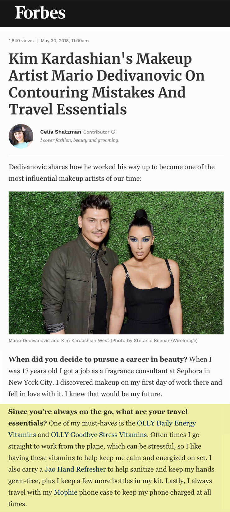 Kim Kardashian's Makeup Artist Mario Dedivanovic uses Jao Refresher