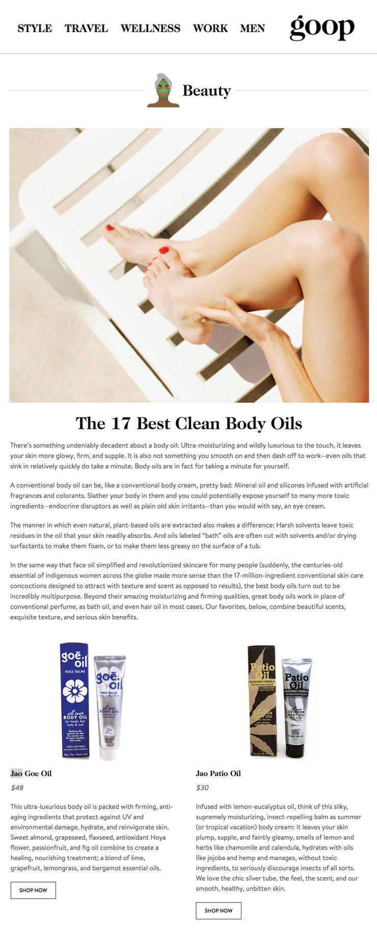Goop: Jao Brand Goe Oil & Patio Oil, The Best Clean Body Oils 
