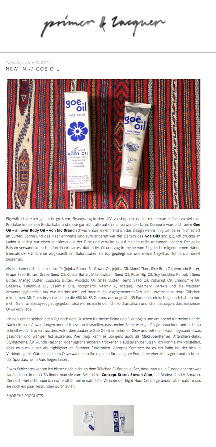 Primer & Lacquer - Goe Oil in Beauty News