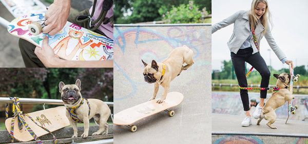 Hiro + Wolf x Eroc the skateboarding Dog 
