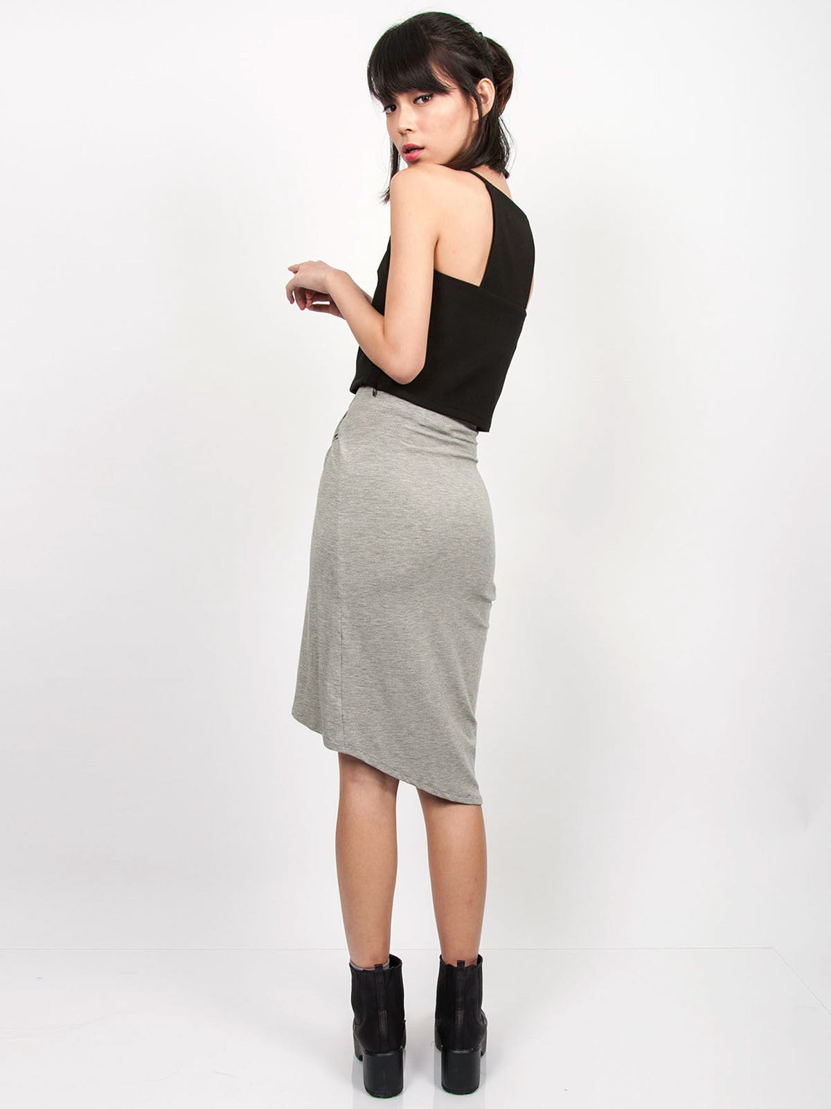 NELLIE Asymmetric Drape Skirt (Light Grey)