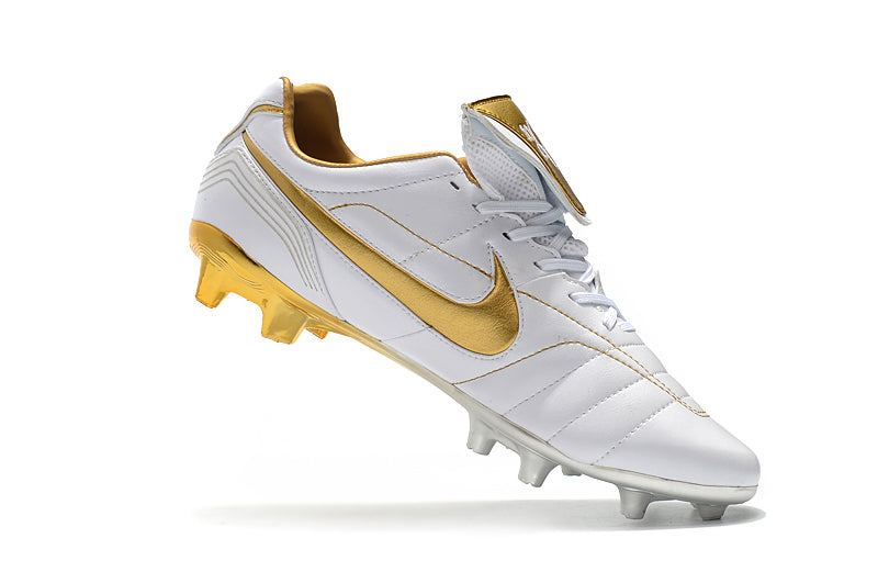 nike tiempo branco e dourado