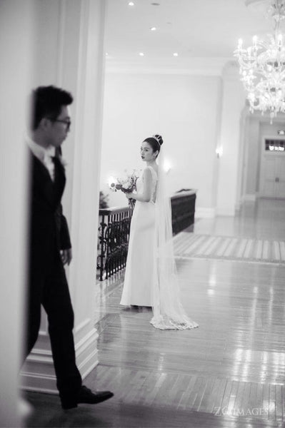 Bride looking back