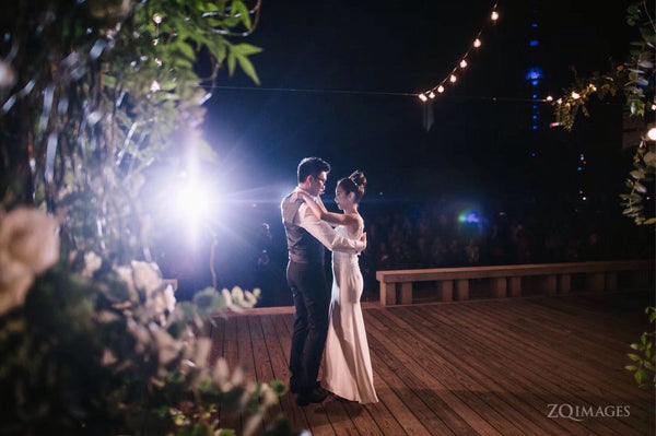 Bride and groom dancing