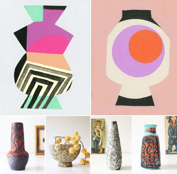 inaluxe paintings seen with retro vintage vases